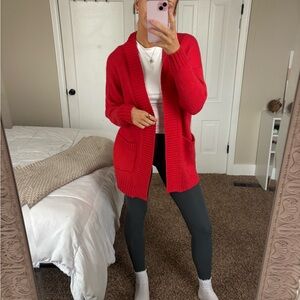 aerie Open-Front Red Women's Cardigan with Pockets